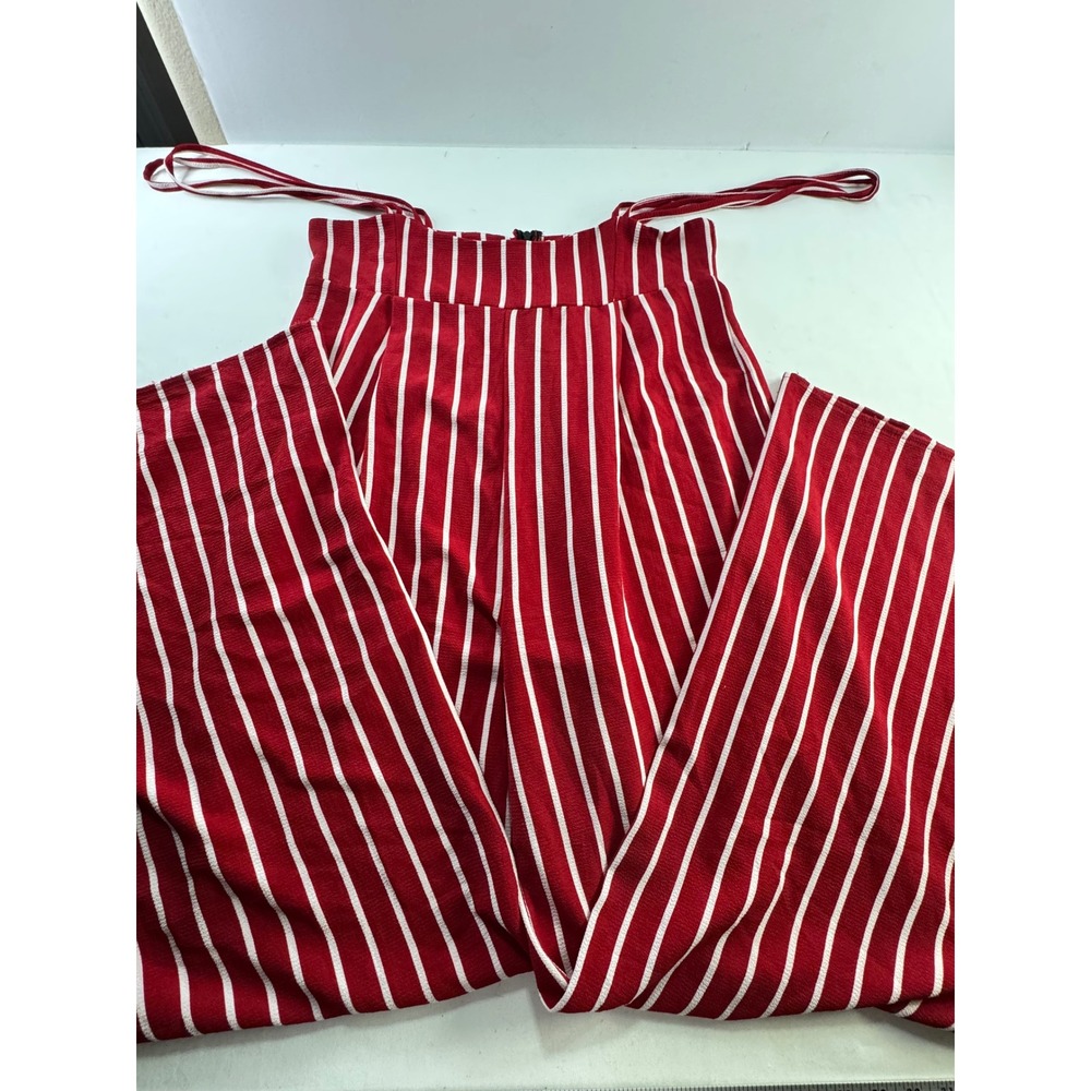 Try This Red White Striped Wide Leg Jumpsuit Womens XL Spaghetti Strap Nautical